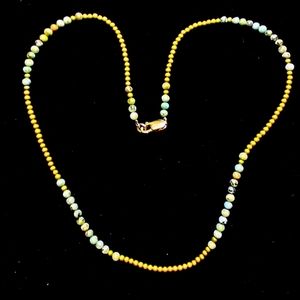 Beaded Necklace, handmade, turquoise beads, hematite beads, gold filled clasp